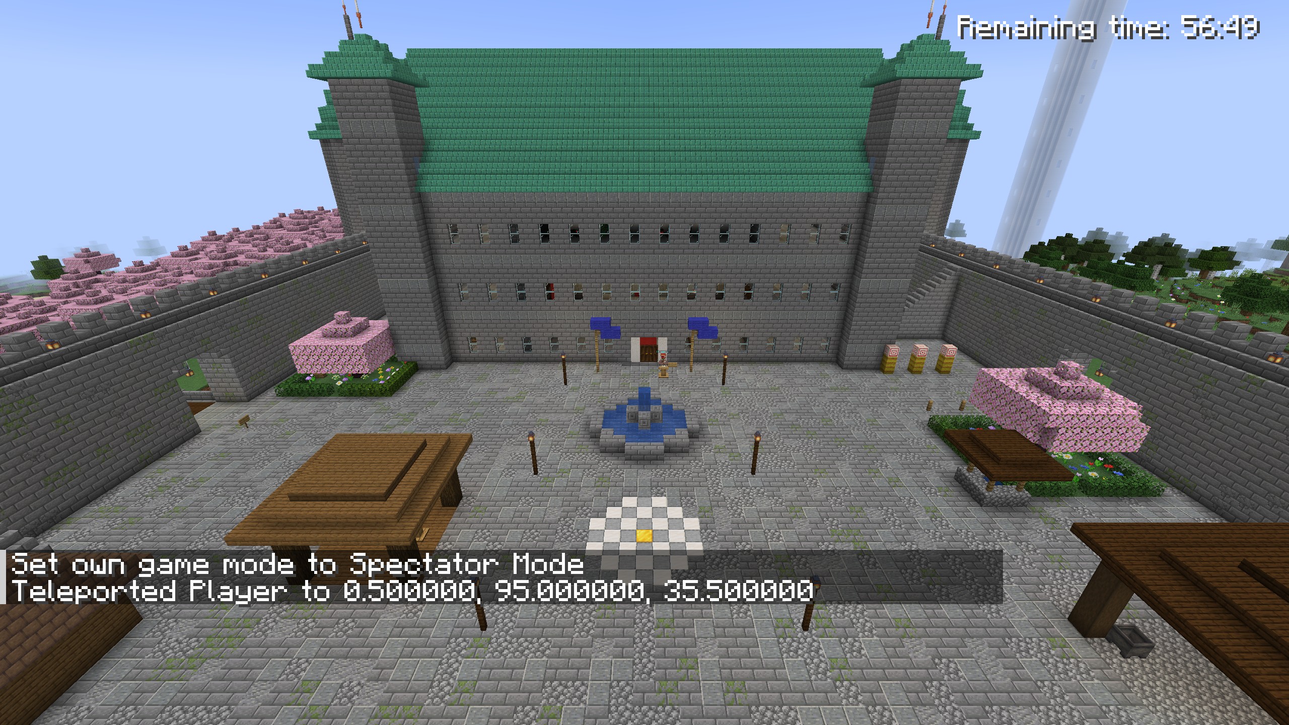 Shattered Sky Kingdom castle courtyard, captured during a Minecraft Java playtest